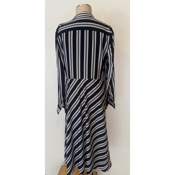 Lauren Ralph Lauren Dress Womens 10 Striped Wrap Tie Shirt Midi Career Workwear - Picture 4 of 7